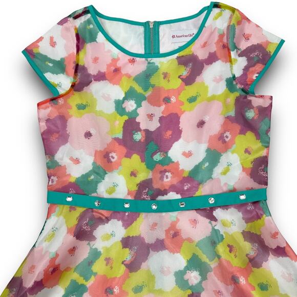 American Girl Child Size Bright Blooms Floral Dress Belted Lined Size 14 Girls - Picture 3 of 7